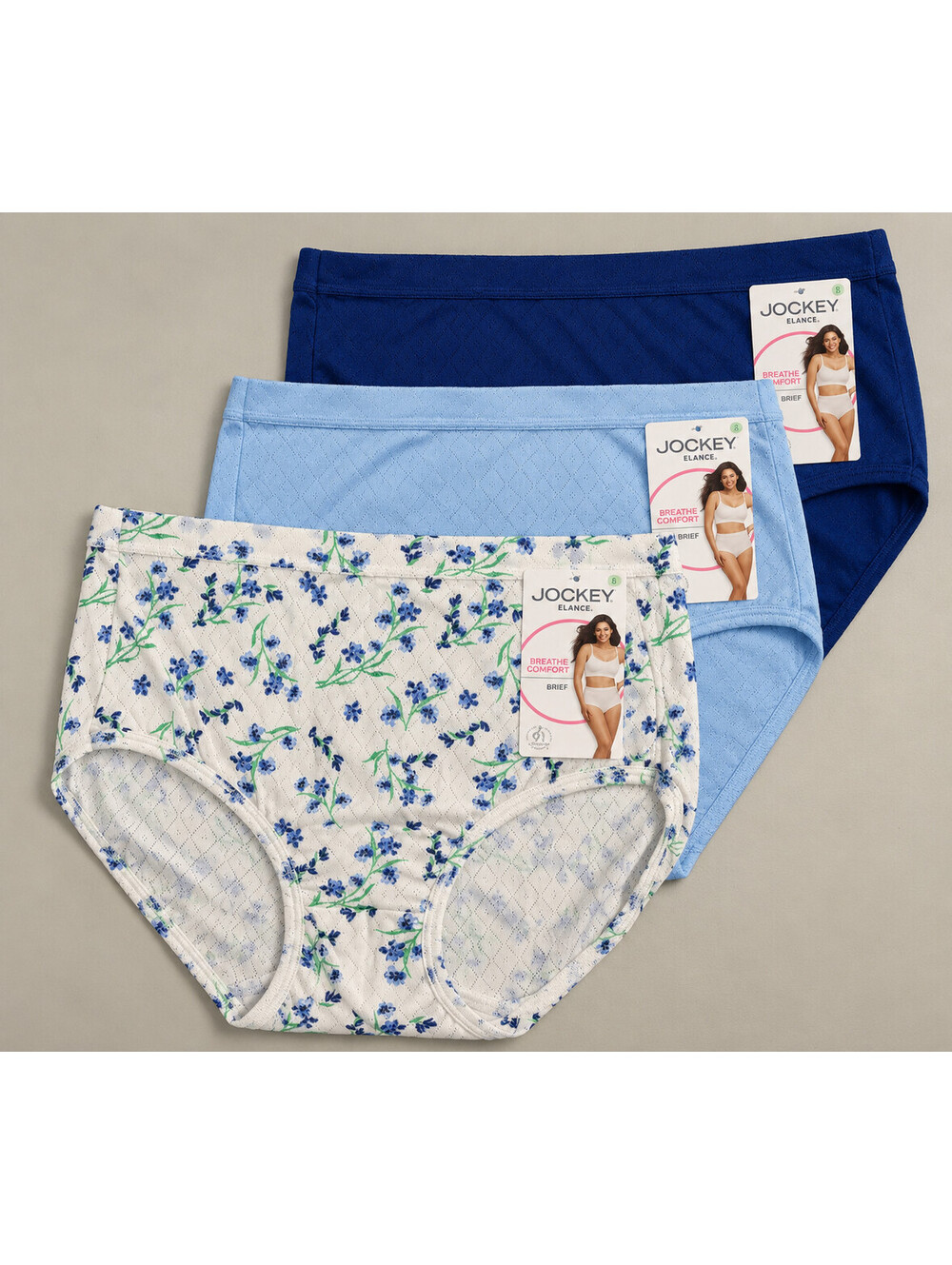 Jockey Elance Breathe Cotton Brief Panties Set Of 5 hydrangea Sprig, Size 8